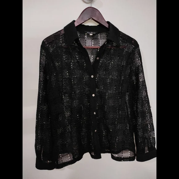 Black Crochet knit Shirt - Picture 9 of 11